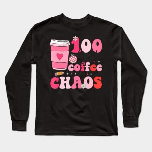 100 Days Of Coffee And Chaos 100Th Day Of School Teacher Kid Long Sleeve T-Shirt